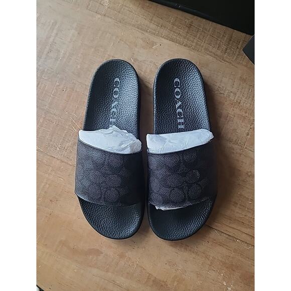 Coach Womens Signature Sports Slide UDELE Monogram Coated Canvas Black 9 NEW - Picture 4 of 9